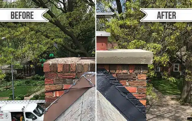 chimney crown replacement before and after picture