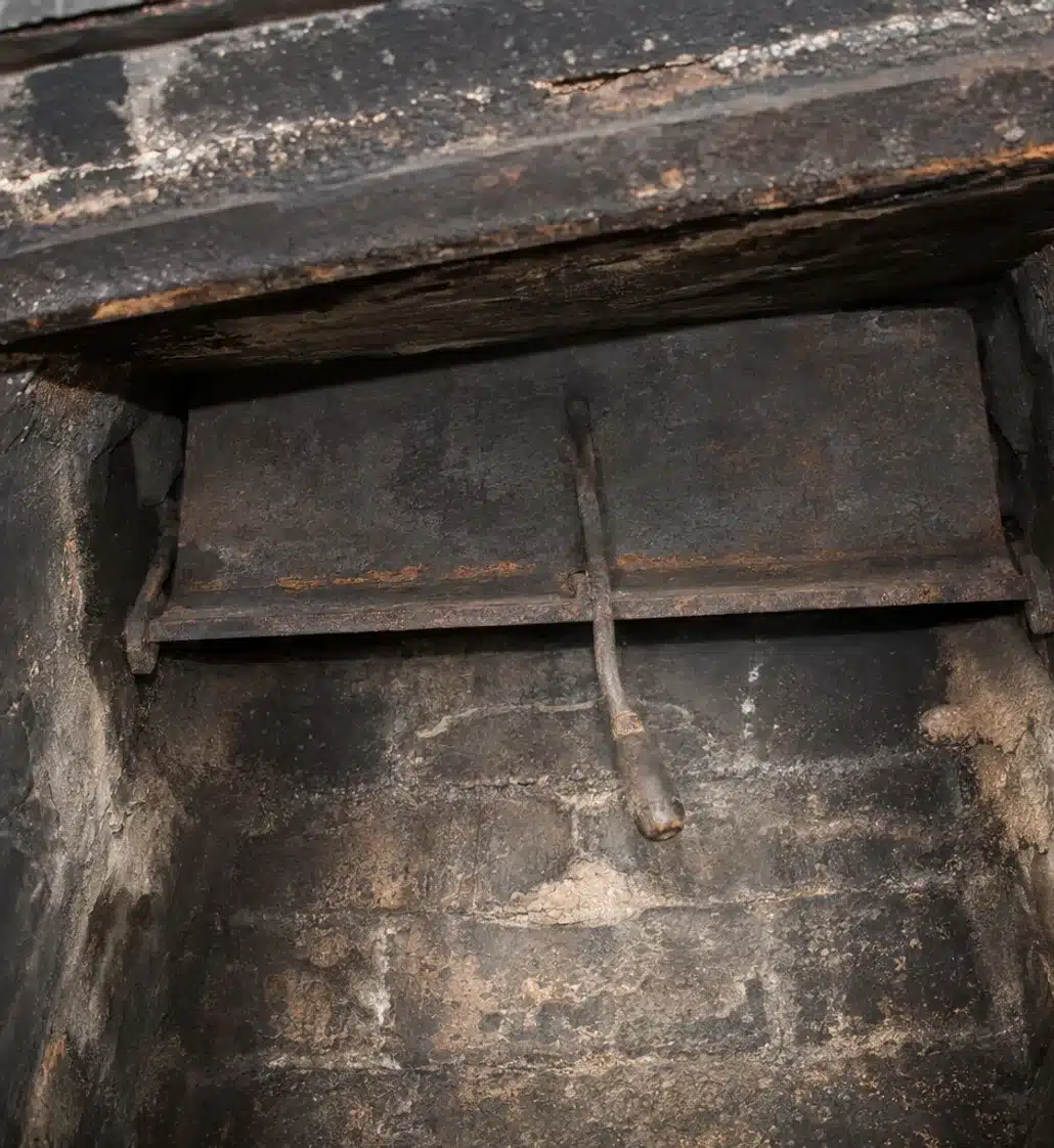 Chimney damper repair close-up