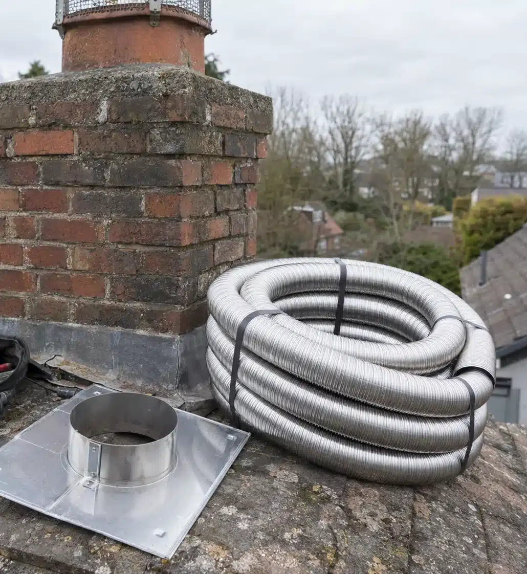 Chimney liner installation close-up
